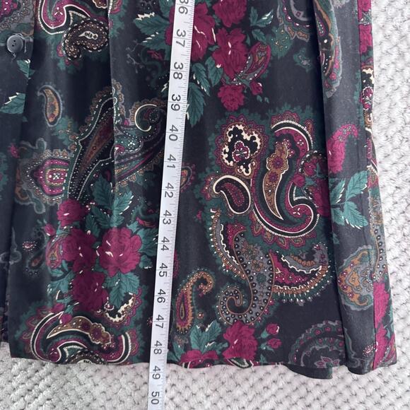VTG Fabrizio Dress Womens S Black Paisley Rose Button Front Boho Pleated - Picture 9 of 11